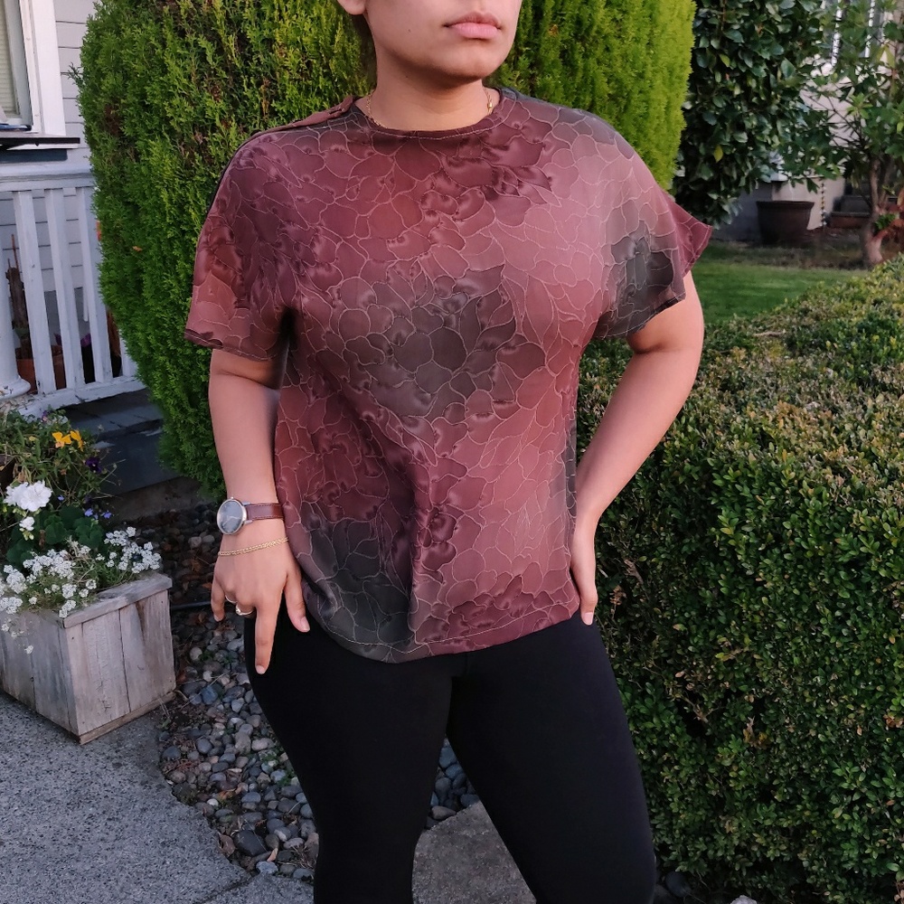 Handmade Vintage Brown Floral Blouse - Size M